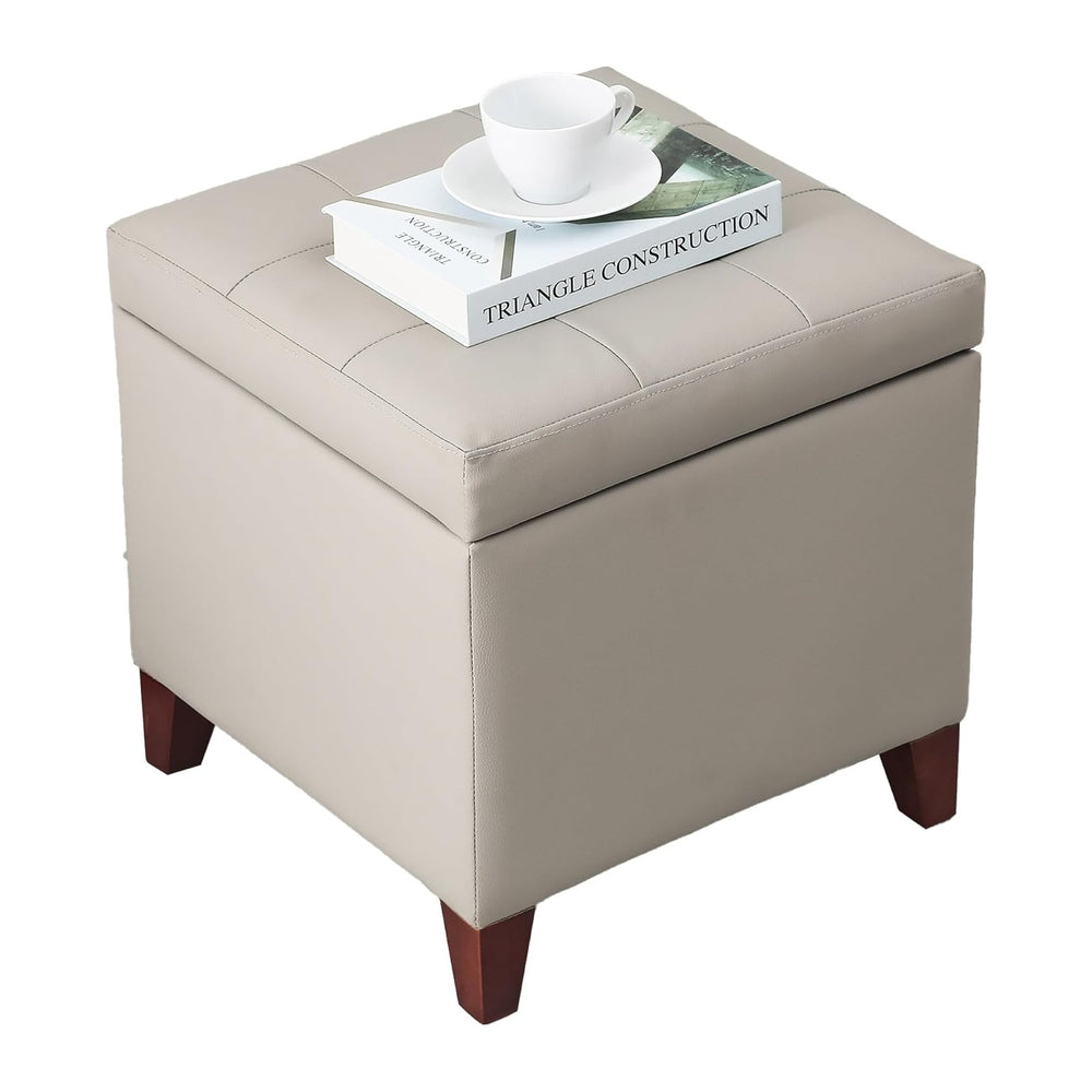 Adeco 18" PU Storage Ottoman, Upholstered Square Faux Leather Foot Rest