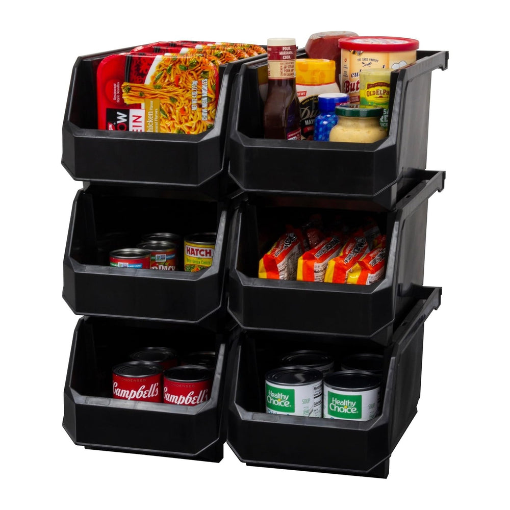 Akro-Mils ReadySpace Large Stackable Plastic Storage Bins, 6-Pack, Black