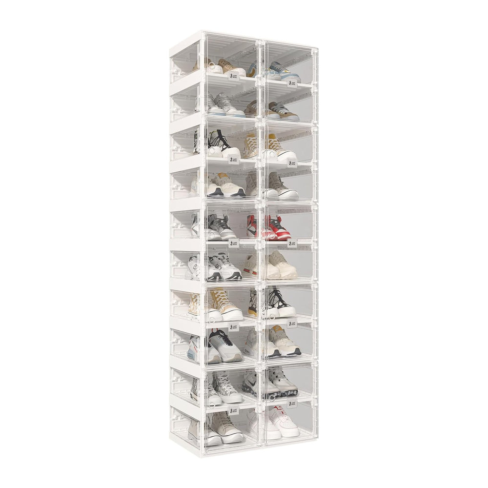 ANTBOX Collapsible Shoe Boxes Clear Plastic Stackable, Quick Setup Drop Front...