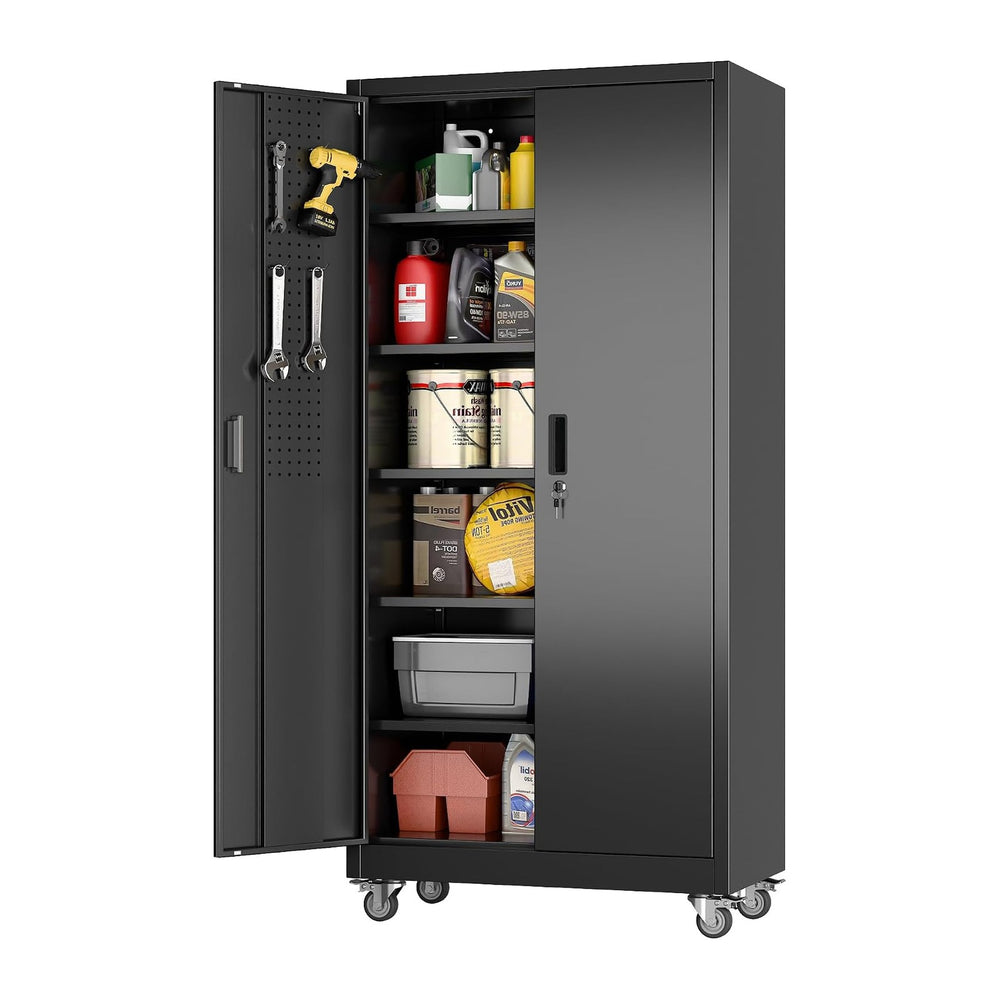 Aobabo Black Metal Garage Storage Cabinet with Wheels, 34"W x 18"D ...
