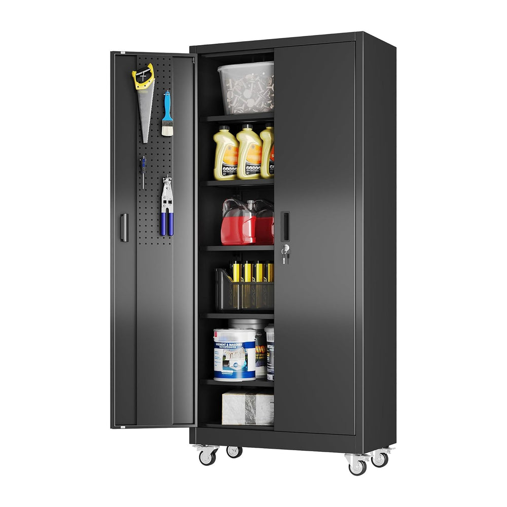 Aobabo Metal Garage Storage Cabinet with Wheels, 71" H, Black