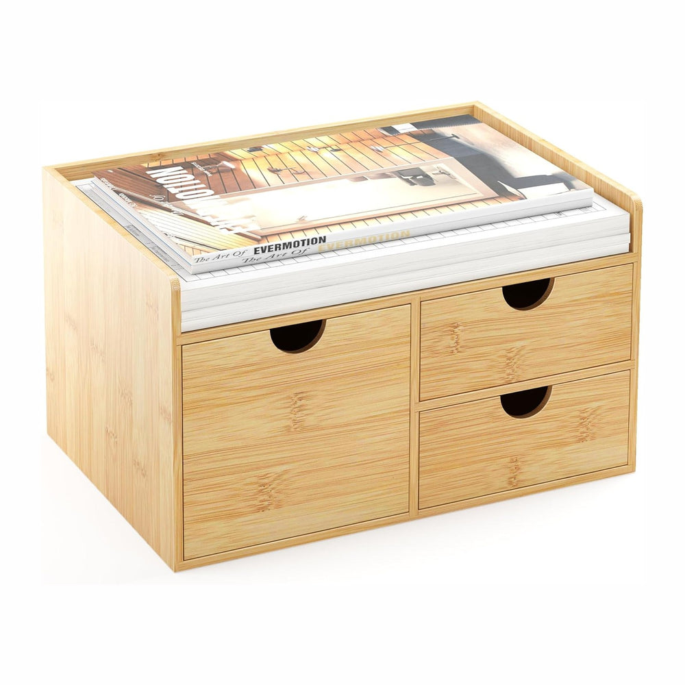 Bamboo Desk Organizer with Drawers, Desktop Storage Box for Office Supplies