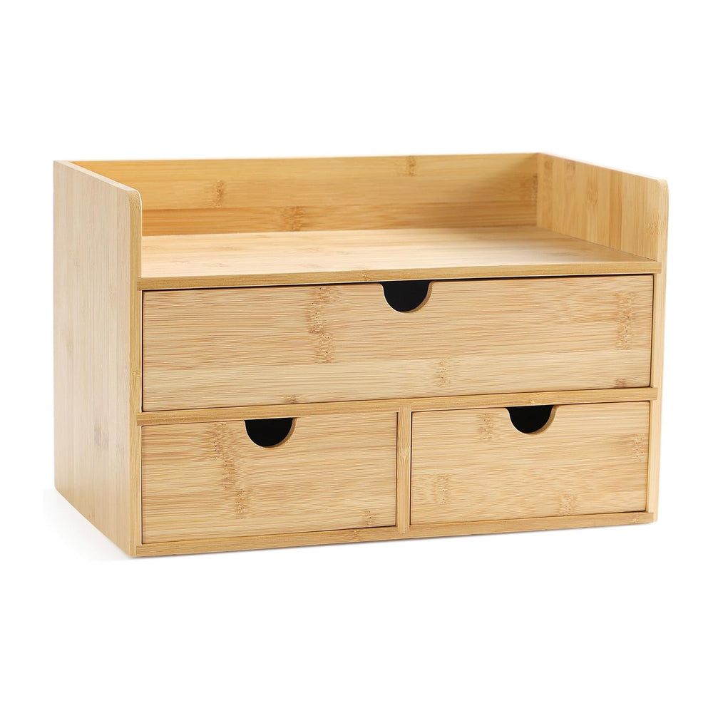 Bamboo Desk Organizer with Drawers, Desktop Storage for Office Supplies