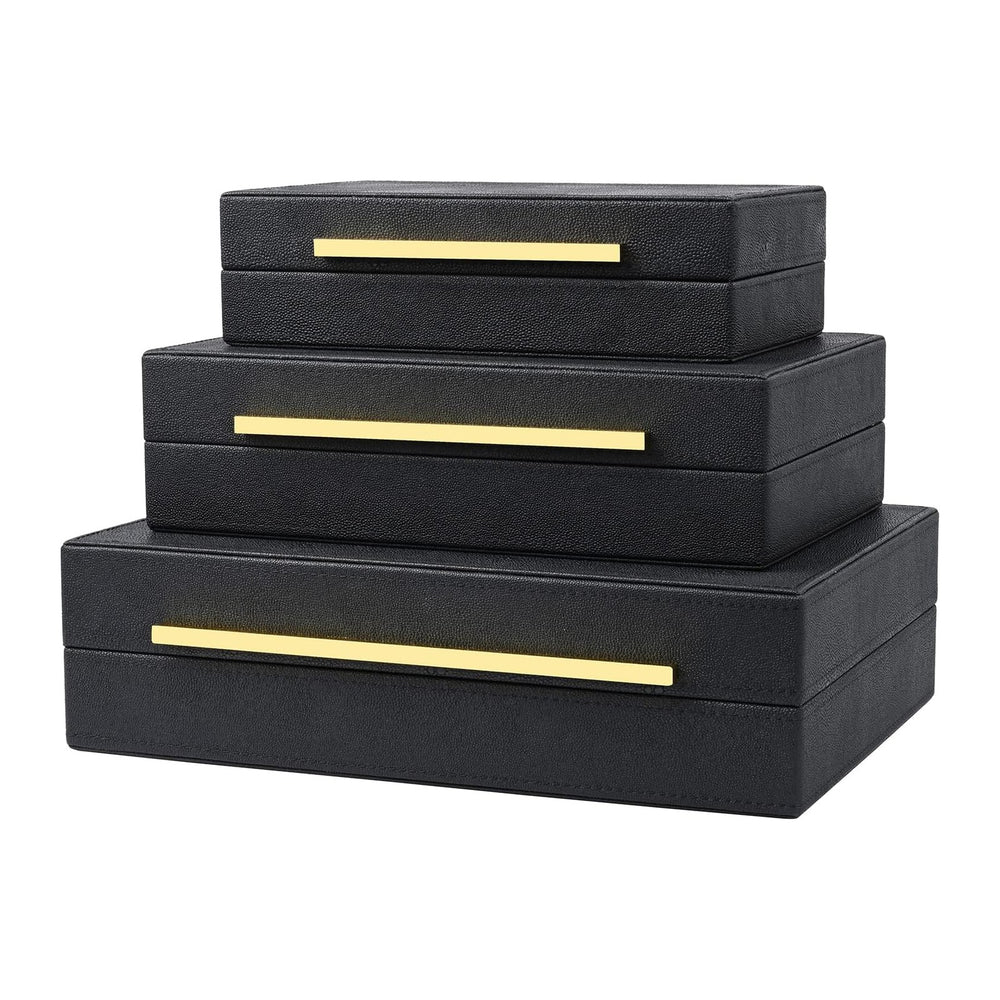 Black Shagreen Box Faux Leather Set Of 3 Pcs Storage Decorative Boxes,Modern ...