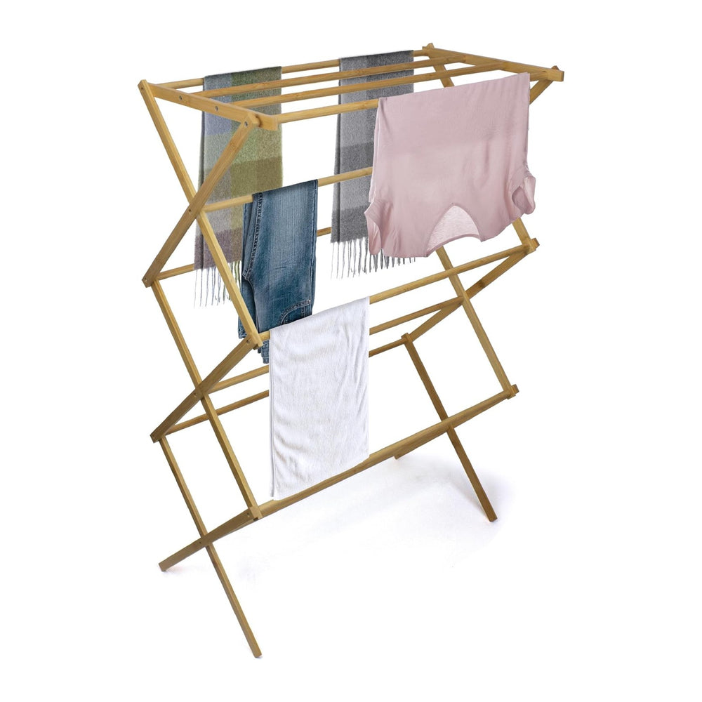 BROOKSTONE, Eco-Friendly Bamboo Drying Rack, Collapsible Laundry Clothes Hang...