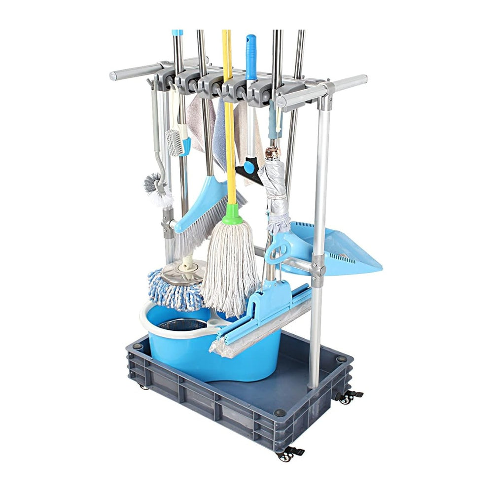 Broom And Mop Holder Put Wet Mops Movable Floor-Mounted Mop Rack Floor Standing