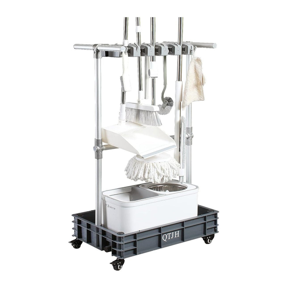 Broom mop holder cleaning supplies organizer janitorial carts on wheels