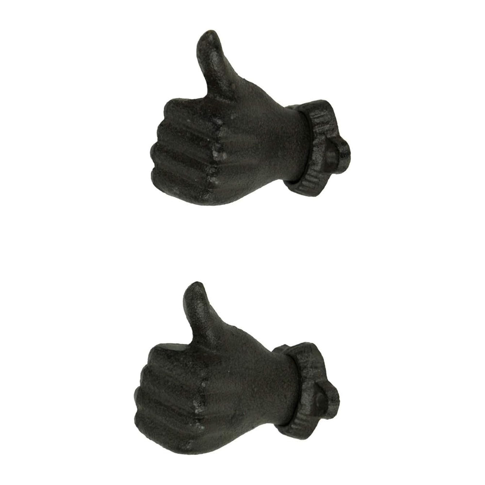 Brown Cast Iron Thumbs Up Hand Decorative Wall Hooks Set of 2