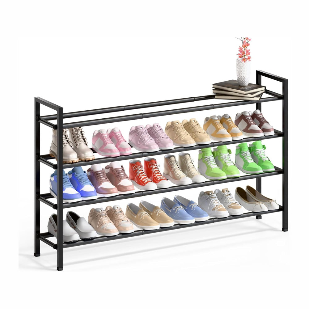 Bumusty 4 Tier Long Expandable Shoe Rack for Closet, Black