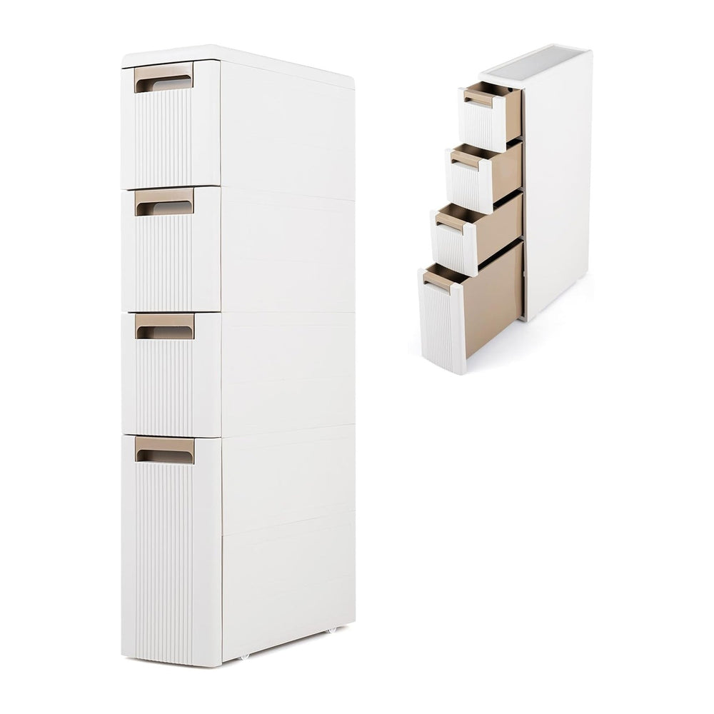 Byroce 4-Tier Narrow Storage Cabinet with Wheels, Slim Rolling Plastic Drawer...