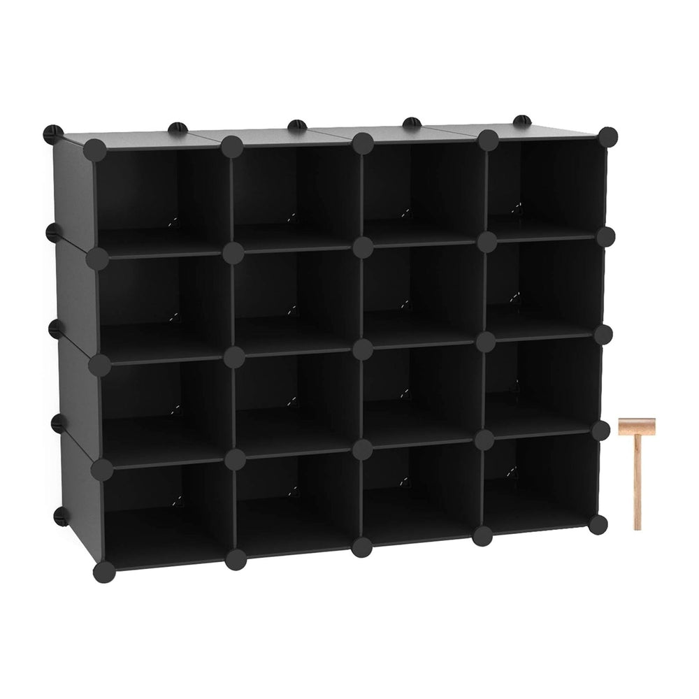 C&AHOME Plastic Shoe Rack,16-Cube Stackable Shoe Organizer Units, Black
