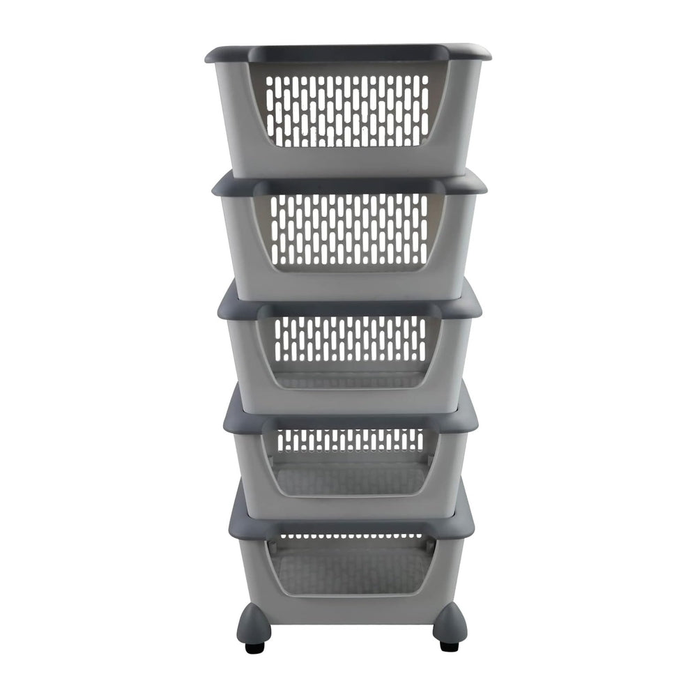 Cand 5-Pack Large Stackable Storage Bins, Plastic Stacking Baskets, Grey