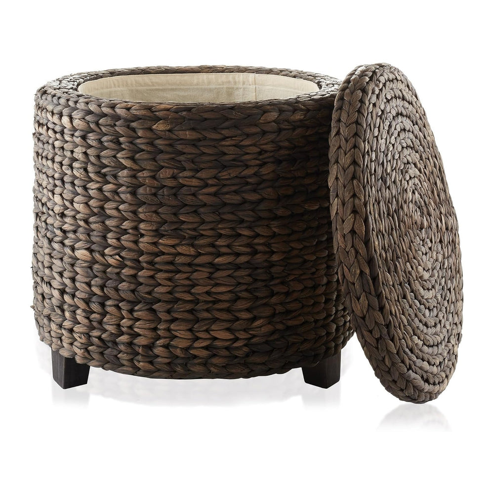 Casafield 17" Round Storage Ottoman with Lid - Espresso Dark Brown, Hand...