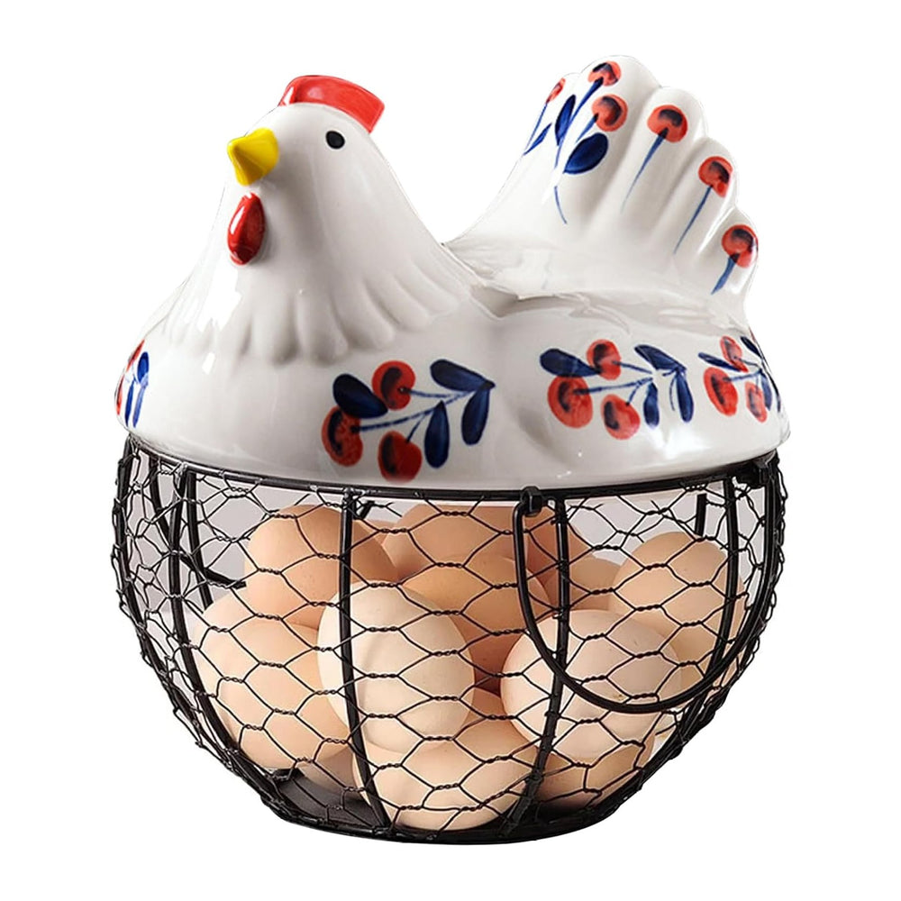 Ceramic Egg Holder, Hollow-Out Wire Chicken Egg Holder with Chicken Shaped Li...