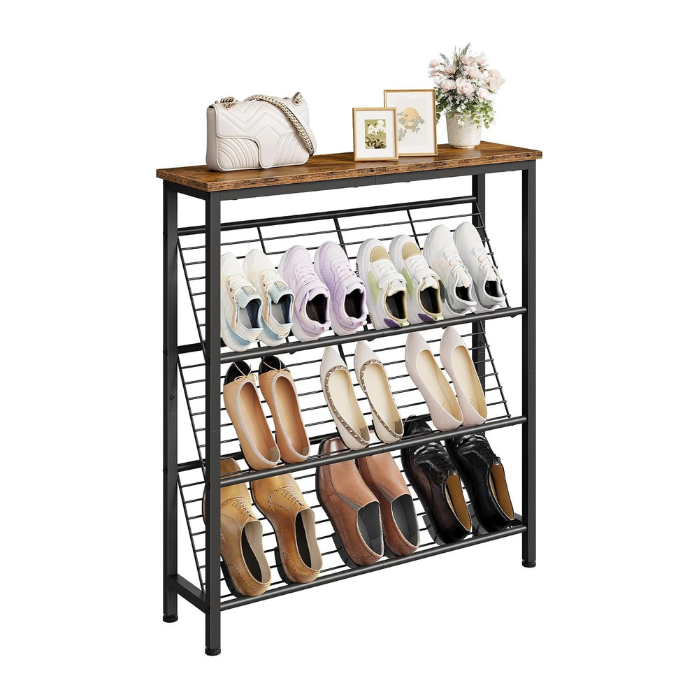 CHOEZON Shoe Rack, 4-Tier Narrow Shoe Storage Shelf, Slim Shoe Rack with Wood...