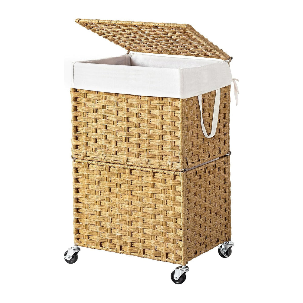 Chrislley Wicker Laundry Basket with Wheels,Rolling Laundry Hamper with Lid