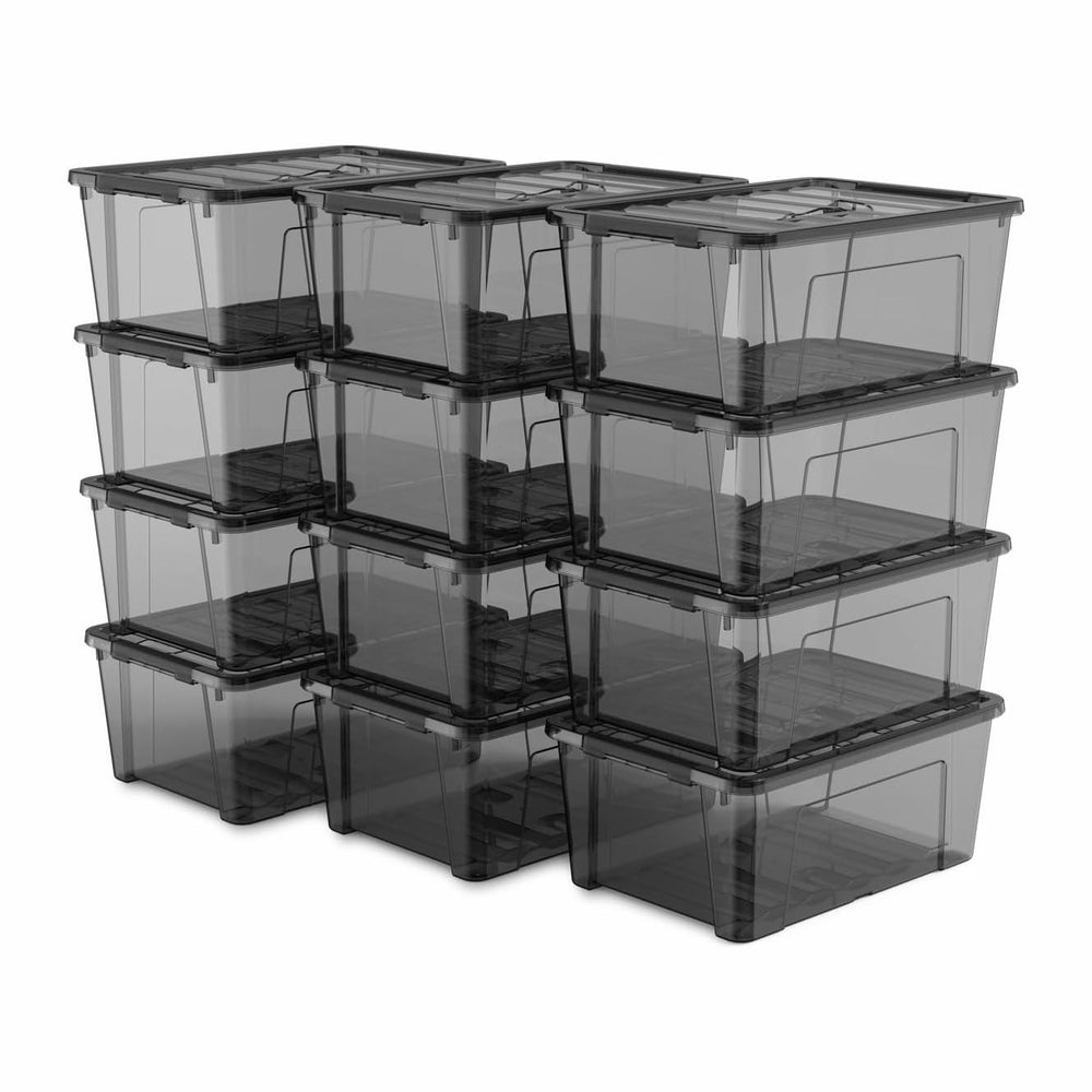 Clear Black Storage Bins with Lids, 12 Pack Plastic Containers with Carry Han...