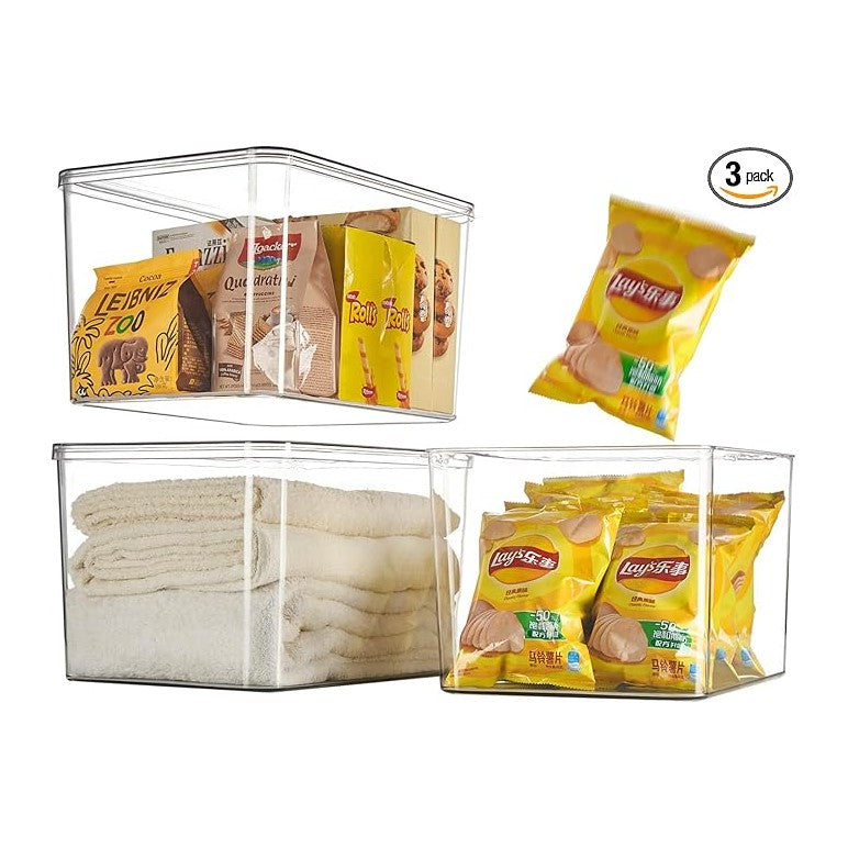 Clear plastic storage bins