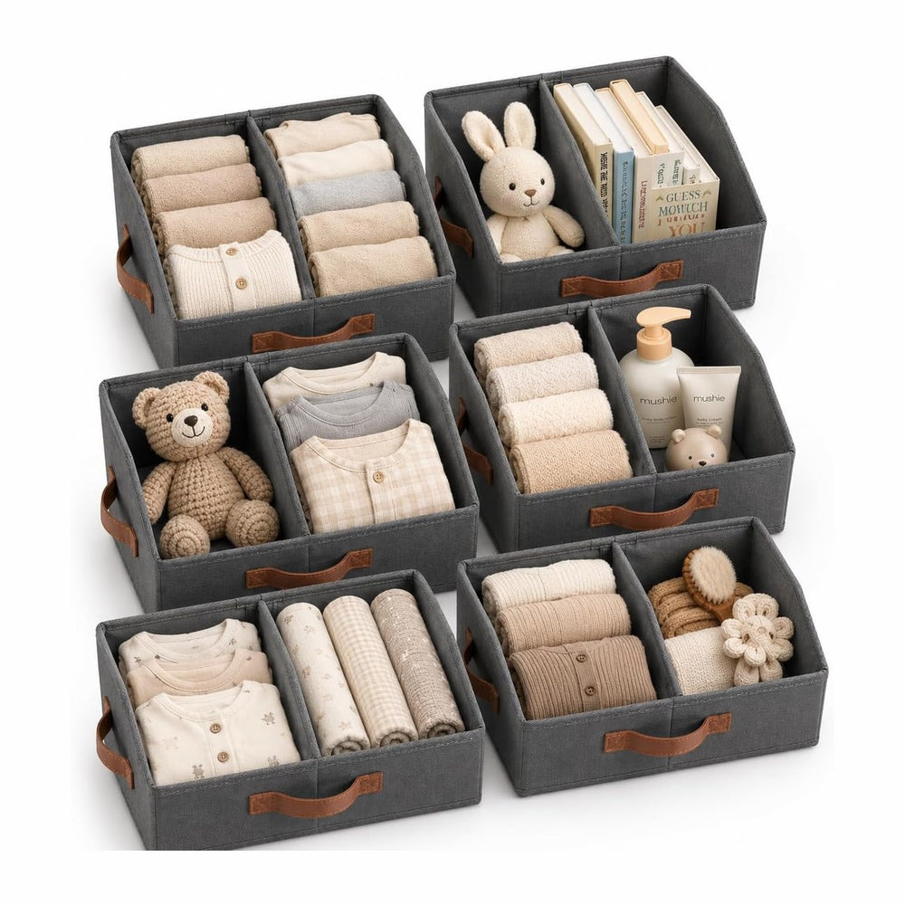 Closet Organizers Storage, Small Collapsible Bin 6pc, Dark Gray