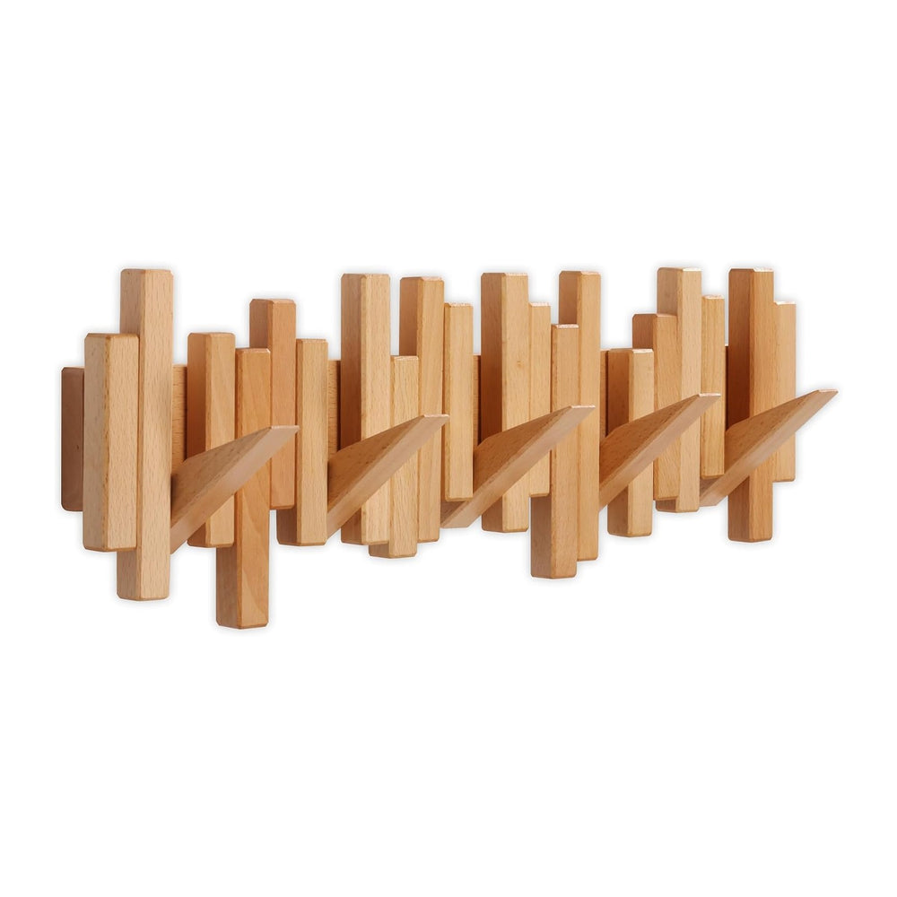 Coat Rack Wall Mount Piano Flip Down Wall Hook Rack 5 Hooks Beech