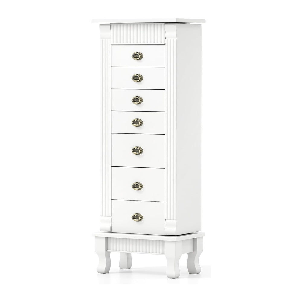 COSTWAY Standing Jewelry Armoire, Wooden Jewelry Storage Chest with 7 Drawers...