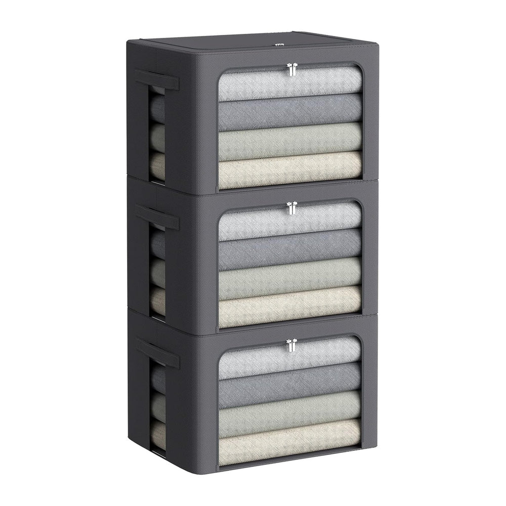 CYhom 3Pack Stackable Clothes Storage Bins - Oxford Frame Storage Box Foldabl...