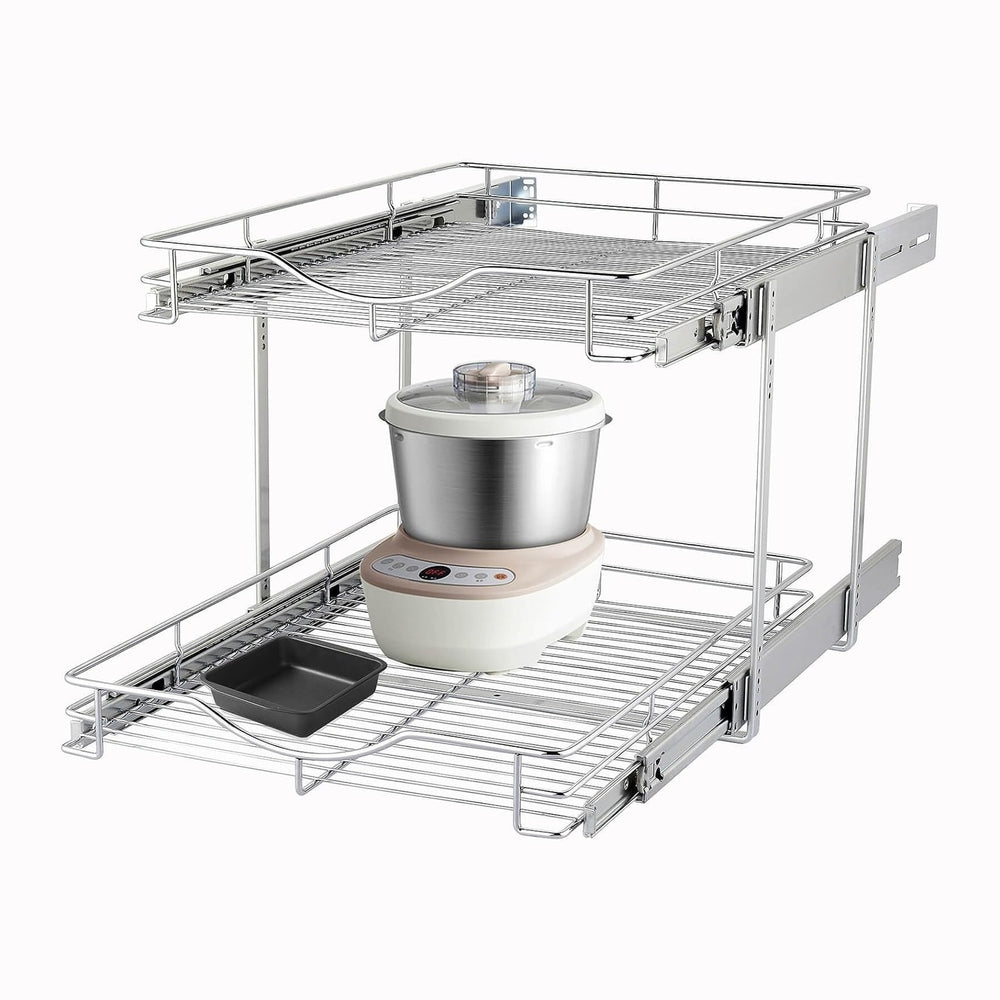 DINDON 2 Tier Pull Out Cabinet Organizer, Double Tier Wire Basket Slide Out