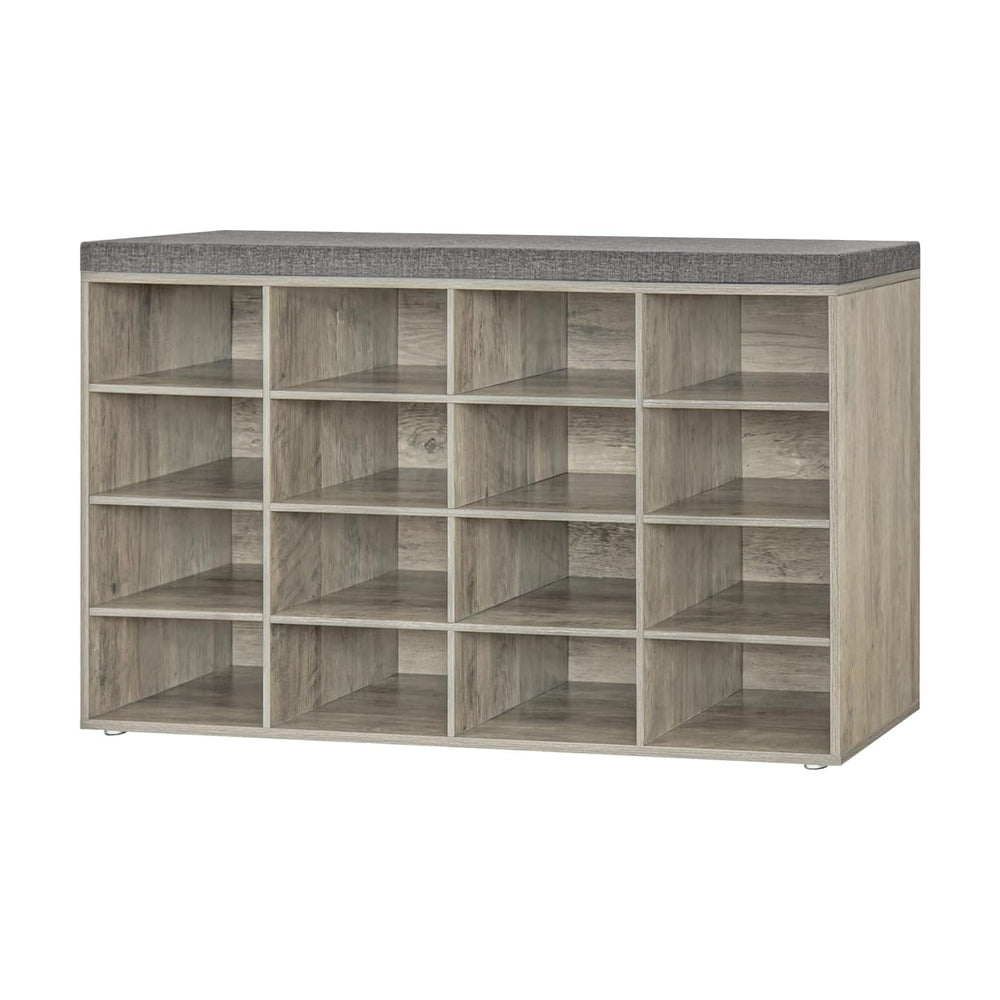 DINZI LVJ Shoe Storage Bench with Cushion, 16-Cubby Shoe Rack with Seat
