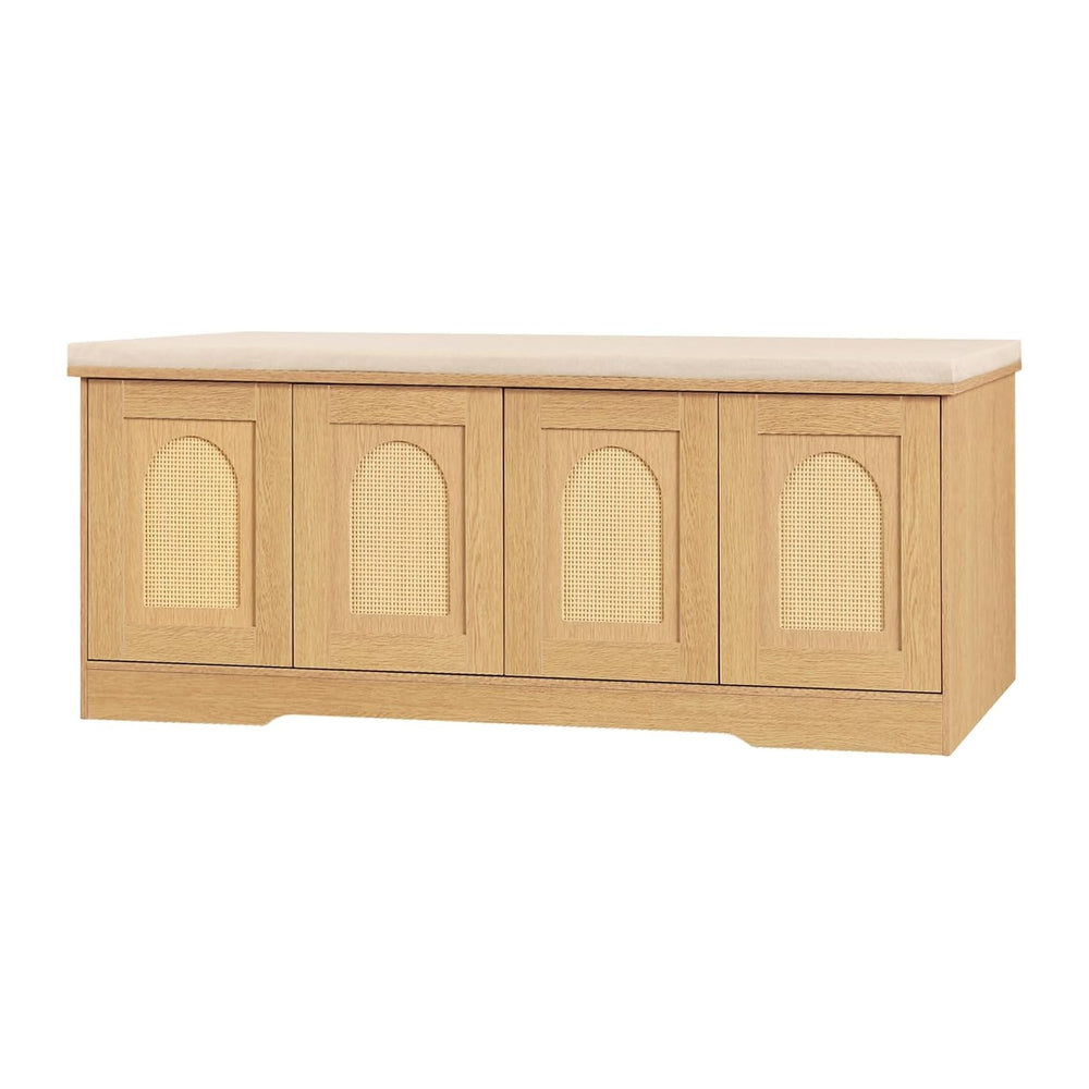 DINZI LVJ Shoe Storage Bench with Cushion, Door, Natural Oak 47.2" LX17.7 H