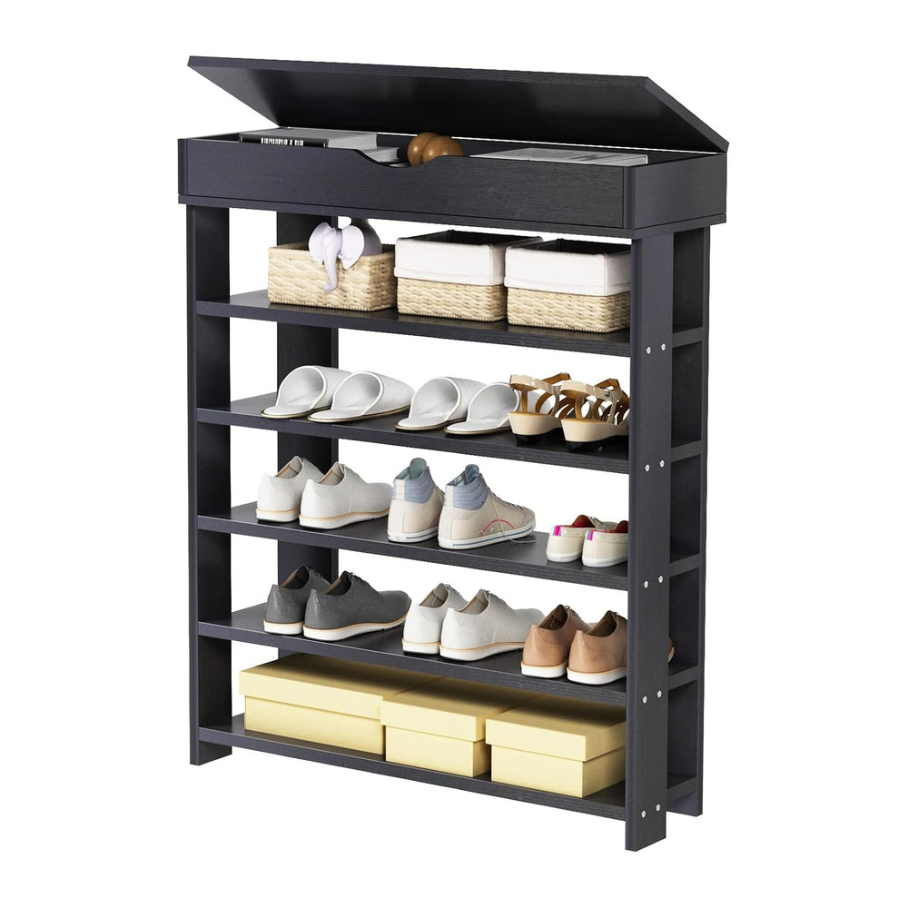 DlandHome Shoe Rack Shoe Storage Cabinet, 5 Tier Shoe Racks, Wooden Shoes Hee...