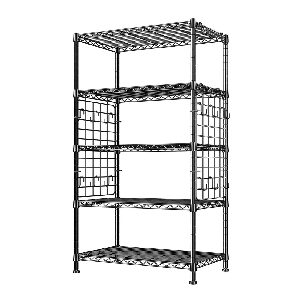 DurayLoly 5 Tier Storage Shelves, 2 Side Panels & 13 Hooks, for Kitchen