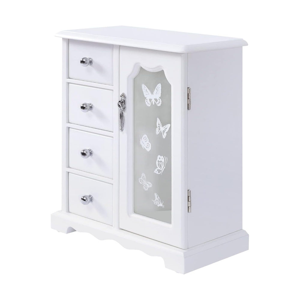 DYRABREST 4 TierJewelry Box White Wooden Jewelry Organizer Girls Women Jewelr...