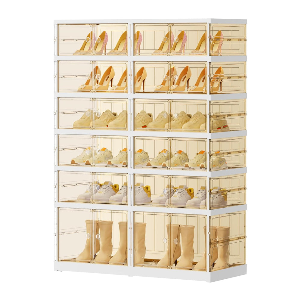 EHAMILY 6-Tier Foldable Shoe Rack Organizer with Doors, 24 Pairs, White