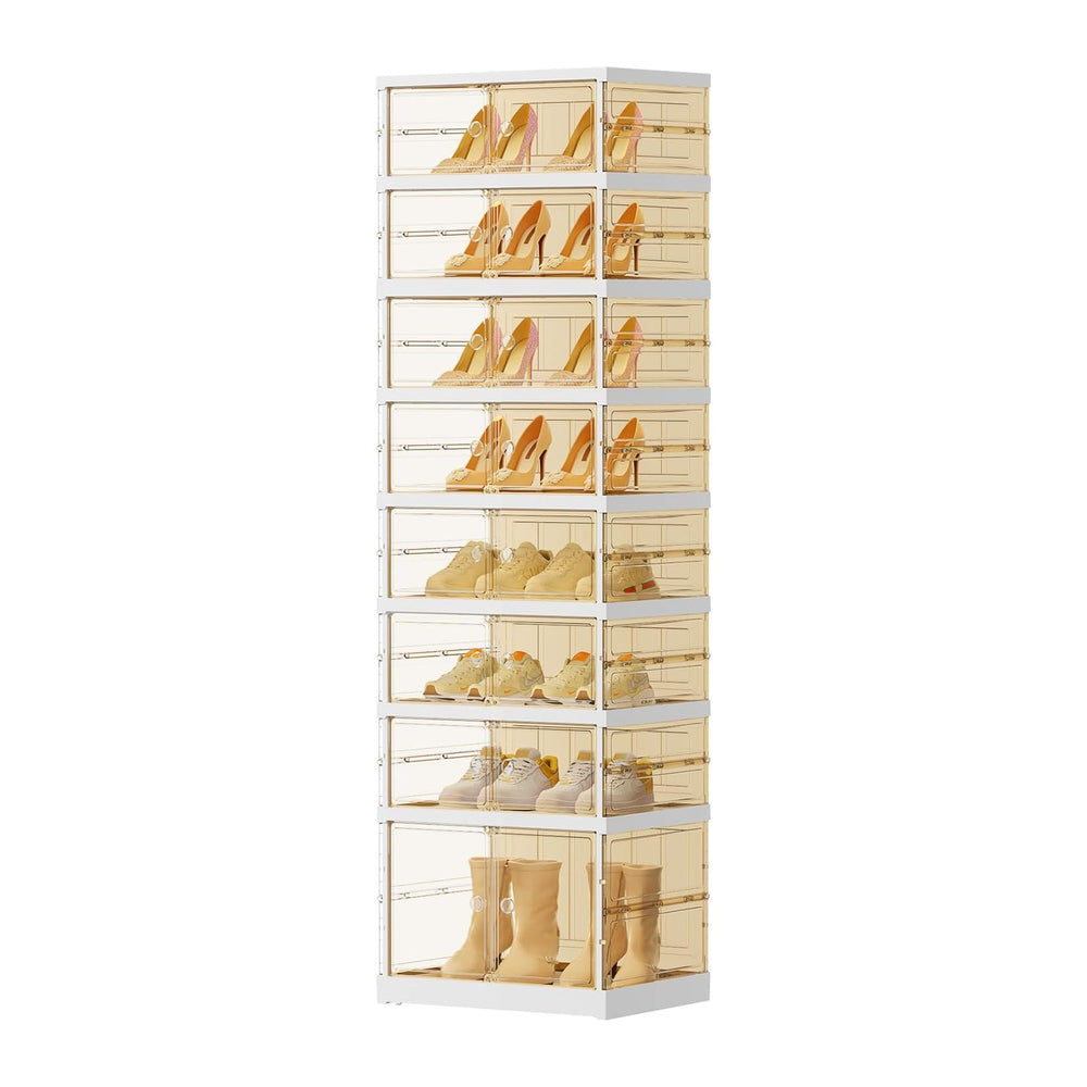 EHAMILY 8-Tier Foldable Shoe Rack Organizer with Doors, 16 Pairs, White