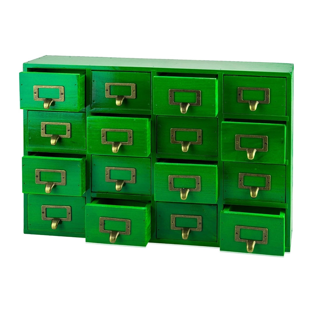 Emerald Green Wood 16-Drawer Apothecary Small Cabinet - 20"x3.6”x14” Car...