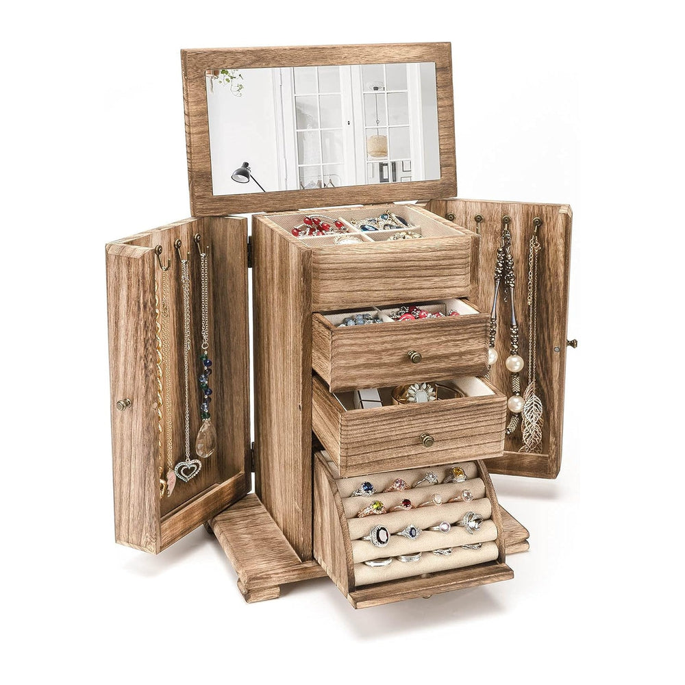 Emfogo Jewelry Box for Women, Rustic Wooden Jewelry Boxes & Organizers wi...