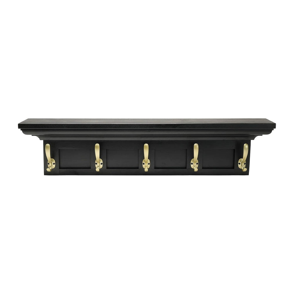 EXCELLO GLOBAL PRODUCTS Black 34" Coat Rack with 5 Gold Hooks: Ready to ...