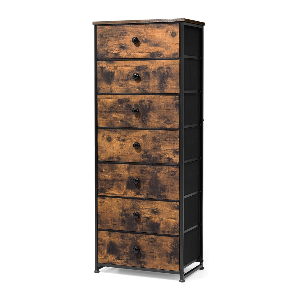 Fabric Dresser for Bedroom, 7-Drawer Tall Vertical Tower (Rustic Brown))