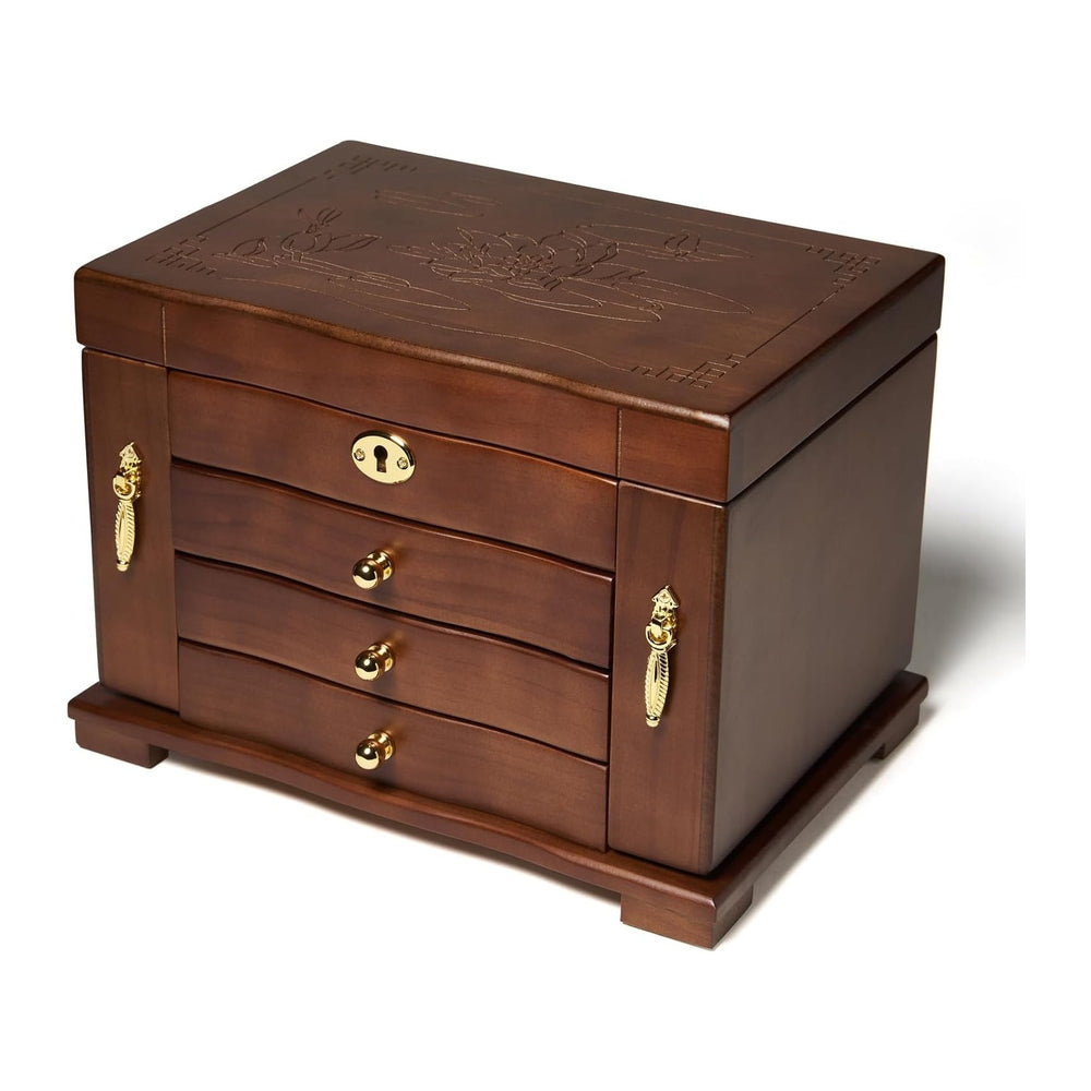 FEECOZ Wooden Jewelry Box for Women, Solid Wood Jewelry Organizer with Mirror...