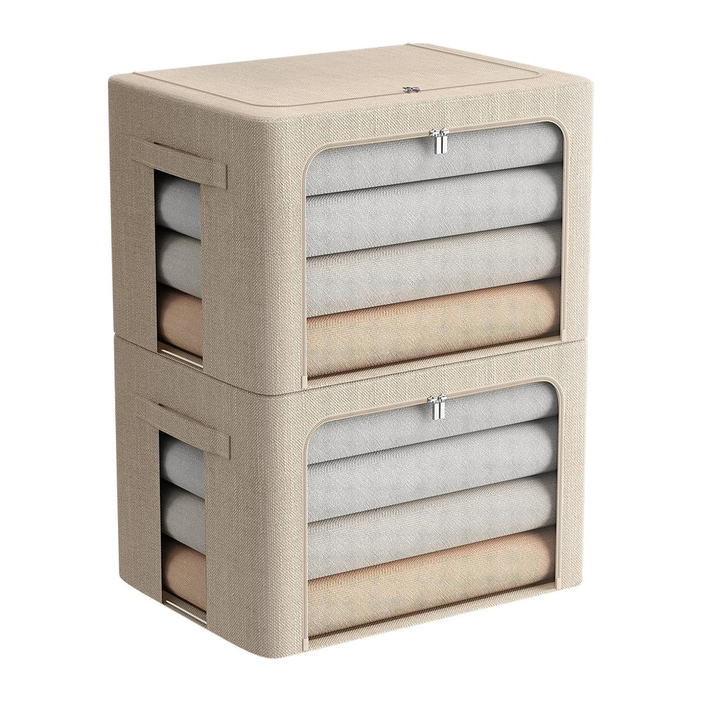 FHSQX 2 Pack Clear Window Storage Bins - Large Stackable Linen Fabric Storage...