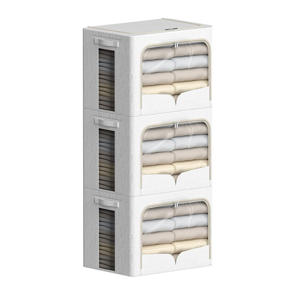 FHSQX 3 Pack Clothes Storage Bins Foldable Metal Frame Storage Box Stackable ...