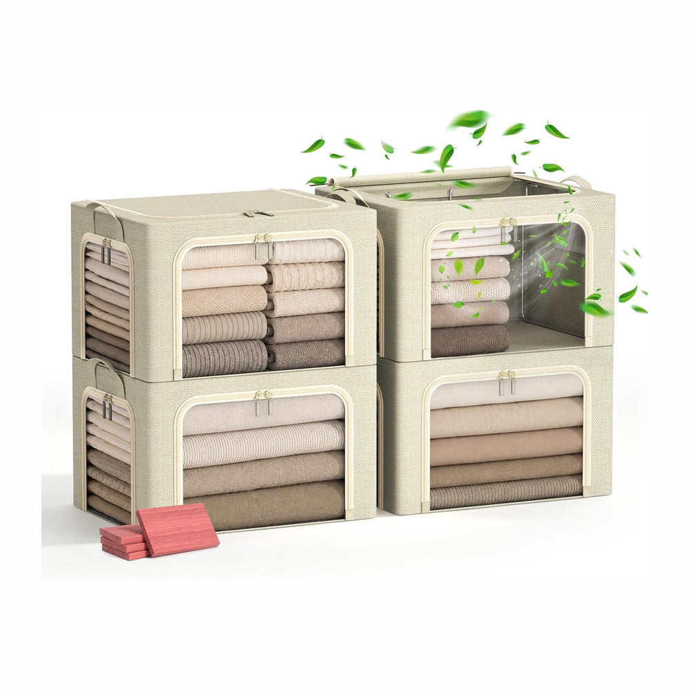 Furnhome 3-Side Access Clothes Storage Bins with Metal Frame, Foldable Fabric...
