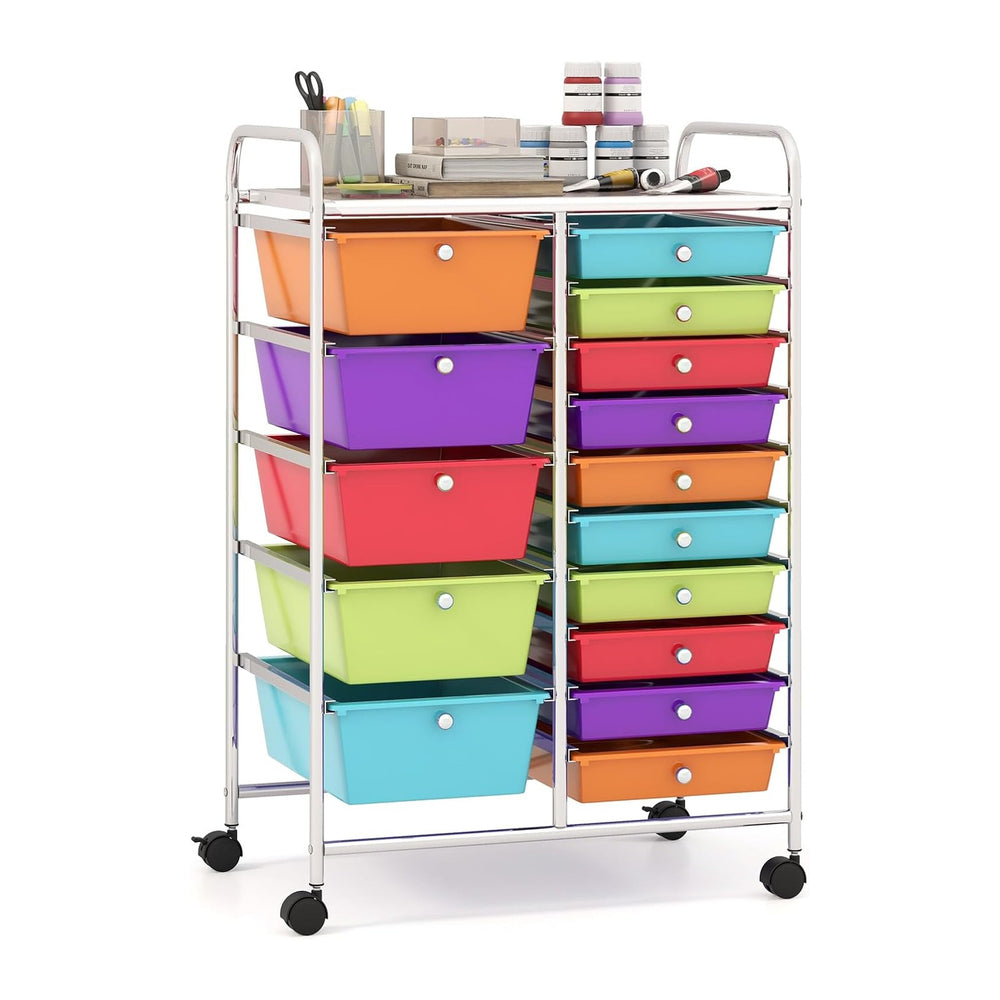 Giantex 15-Drawer Organizer Cart Office School Storage Cart Rolling Drawer Ca...