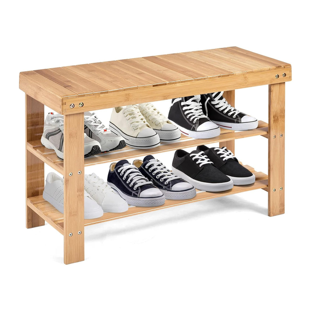 GIANTEX Entryway Shoe Bench, Bamboo Shoe Shelf Organizer Holds up to 6 Pairs,...