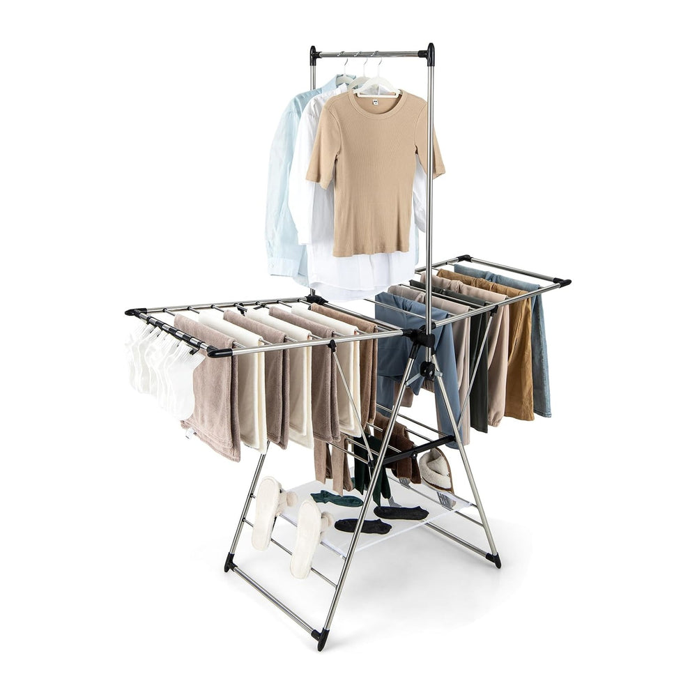 GIANTEX Foldable Clothes Drying Rack with 6-Level Adjustable Height
