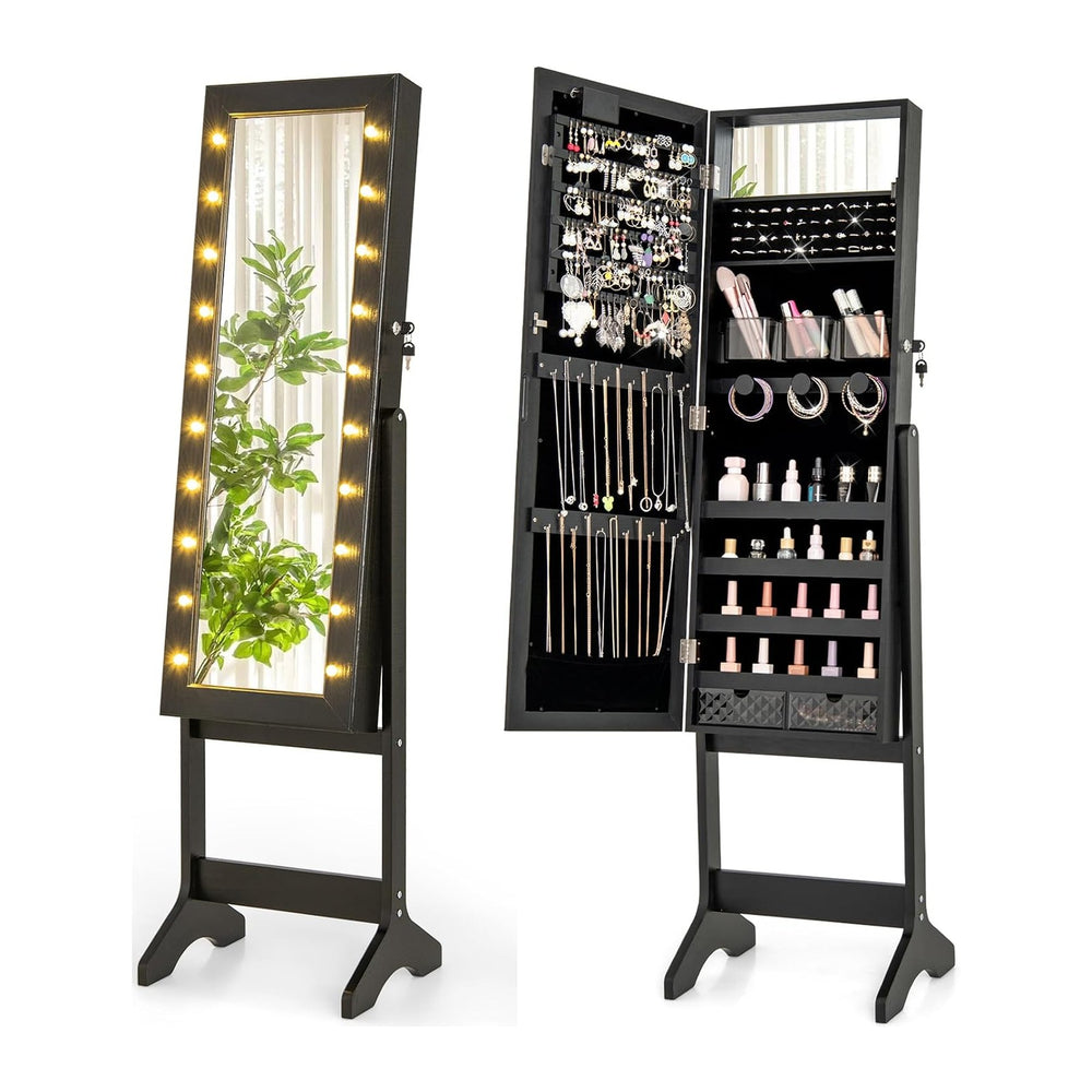 Giantex Standing Jewelry Armoire with Lighted Full Length Mirror, Lockable Je...