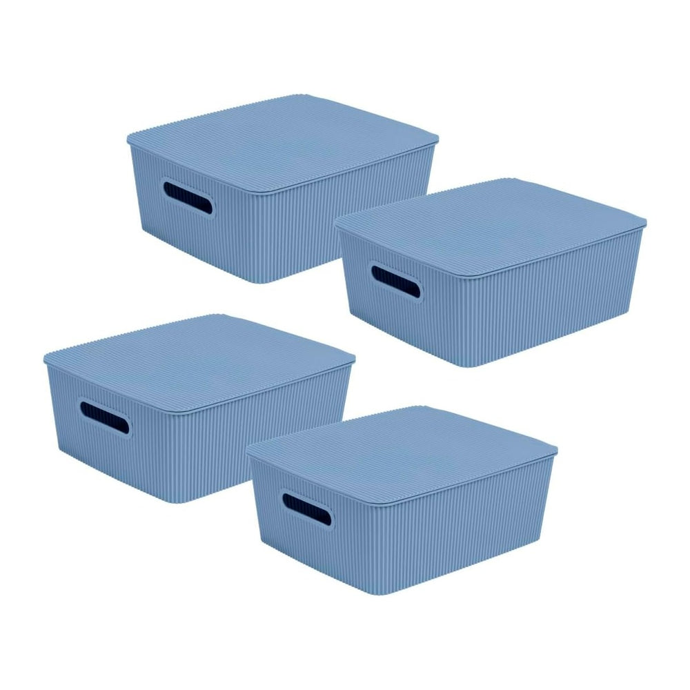 Glad Storage Baskets with Lids - Set of 4 Stackable Plastic Boxes with Handle...