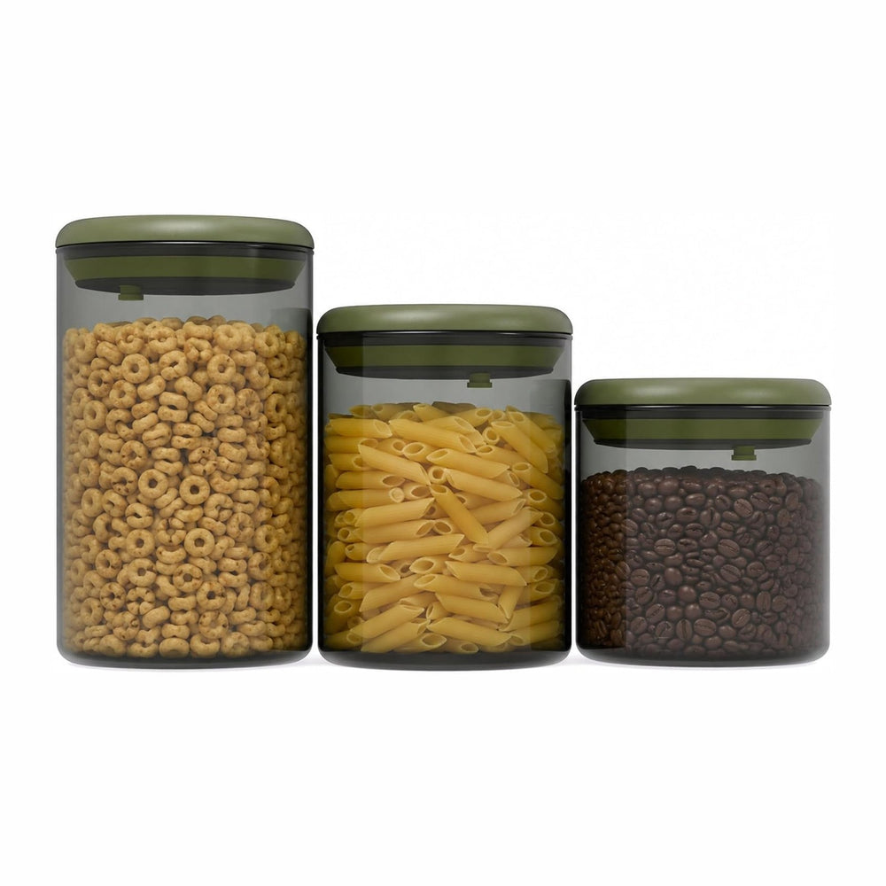 Glass Pantry Storage Containers (0.6qt/0.8qt/1.2qt) Set of 3,Round
