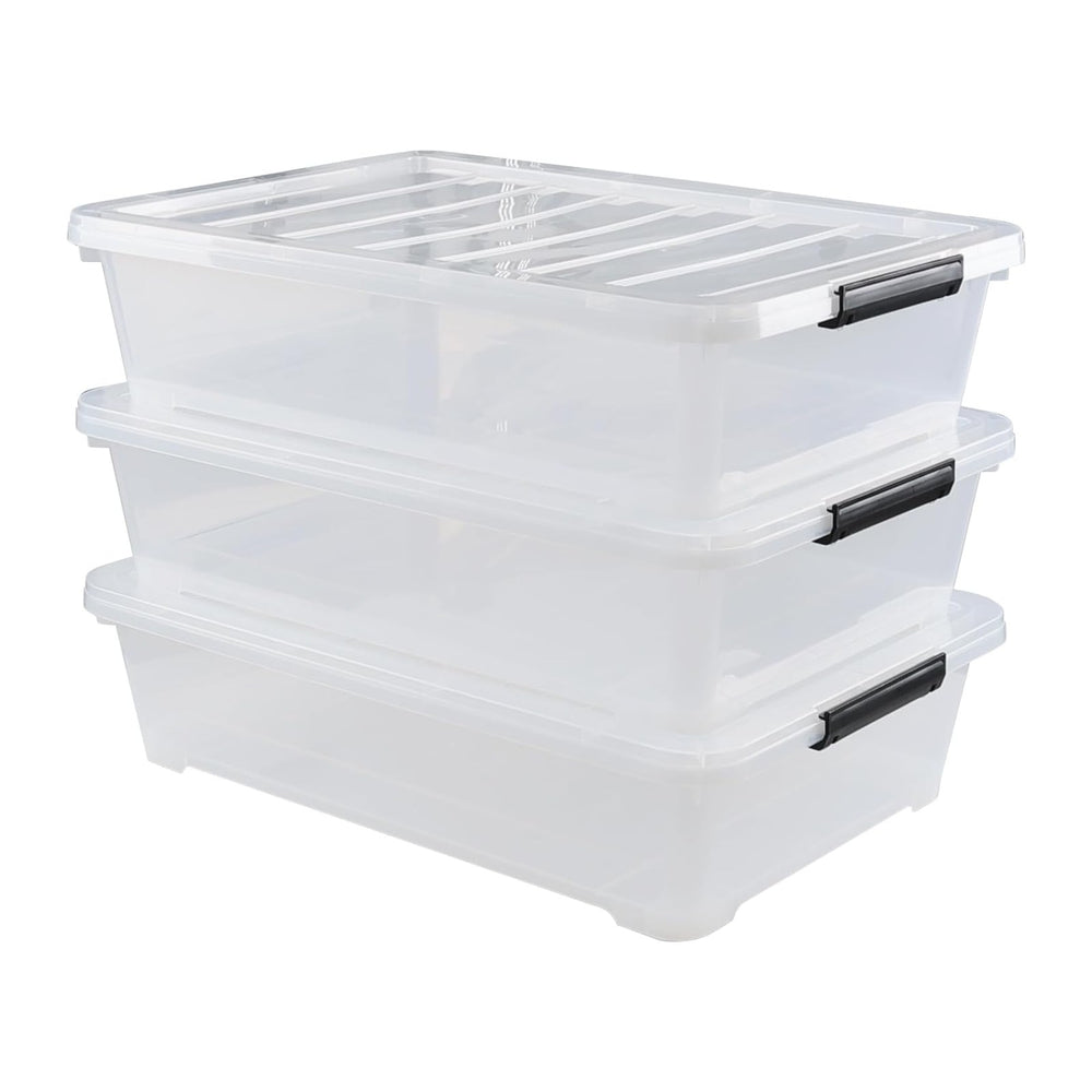 Gloreen 3-Packs Plastic Underbed Storage Bins with Lids, 40 Quart