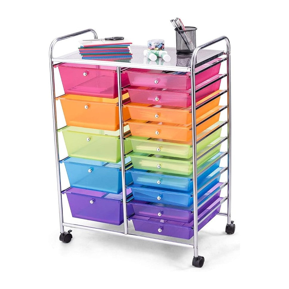 GOFLAME 15-Drawer Rolling Storage Cart, Utility Cart